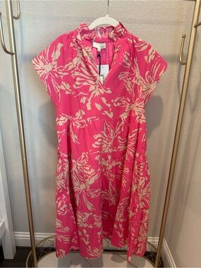 Pinch Pink and Cream Floral Tiered Midi Dress